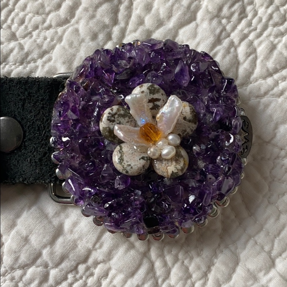 Handcrafted Gem Belt Buckle with Black Belt